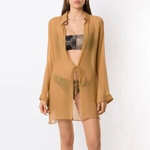 Vintage Marian Clayden 100% Silk Chiffon Mustard Yellow Sheer Blouse Cover Up